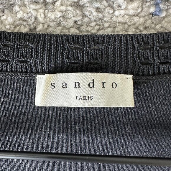 Sandro Paris Cardigan Womens Extra Small Black Cropped Open Front Lace Trim - Picture 2 of 7